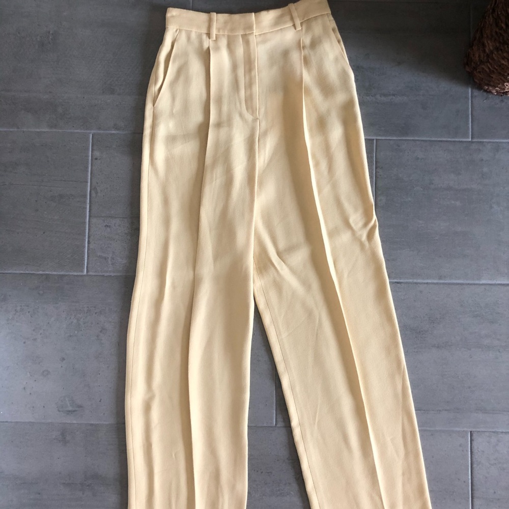Theory pale straw wide leg trousers
